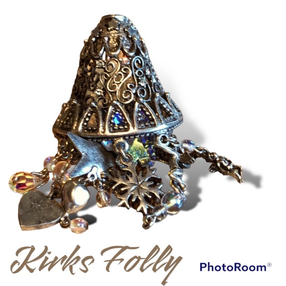 Vintage Kirks Folly Silver Bell Brooch, Crystal Snowflake Angels Stars Hearts - Picture 2 of 7